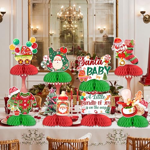 Christmas Baby Shower Honeycomb Centerpieces - Set of 8 Festive Table Decorations