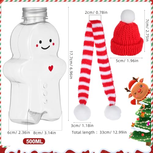 25 Pack Gingerbread Man Plastic Water Bottles with Lids for Christmas Party Kids Holiday