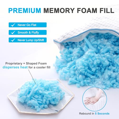 Cooling Shredded Memory Foam Bed Pillows, Queen Size, Set of 2