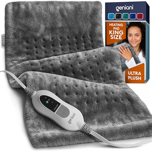 GENIANI Electric Heating Pad for Back Pain & Cramps - 12"x24" Microplush