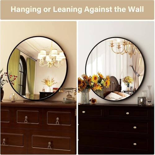 30-Inch Round Wall Mirror with Black Aluminum Alloy Frame