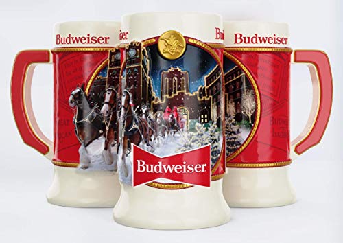 Budweiser 2020 Clydesdale Holiday Ceramic Stein - Collector Beer Mug, 7 Inch