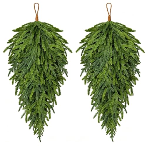 ICX 2 Pack Christmas Teardrop Swags - 28 Inch Norfolk Pine Holiday Decor