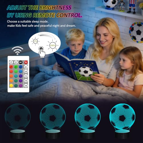 3D Soccer Night Light for Kids, Color-Changing LED Lamp with Remote