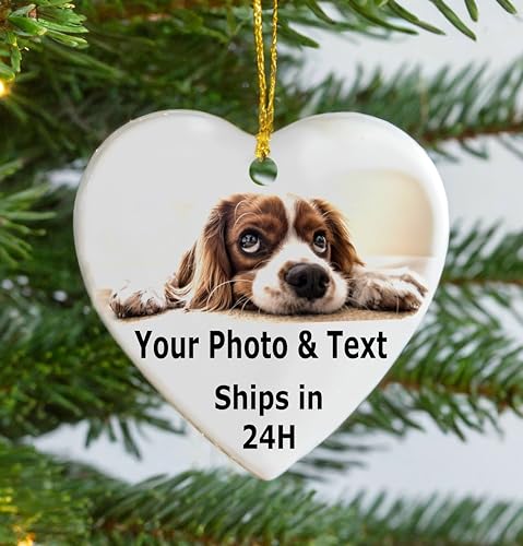 Personalized Heart Ceramic Ornament with Custom Photo and Text