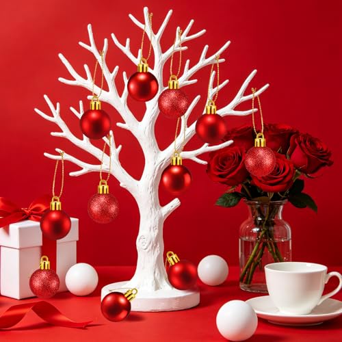 Small Red Christmas Ornaments - 24 Pack 1.2 Inch Shatterproof Mini Tree Balls