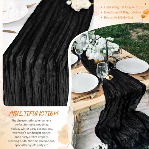 Showgeous 20 Pack Black Cheesecloth Table Runner 17 x 108 Inches (1.7 ft x 9 ft)
