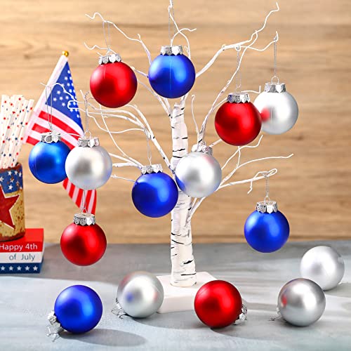 Leitee Patriotic Christmas Hanging Balls - 24 Pcs Red, Royal Blue & White Decorations for Tree & Holiday Festivities