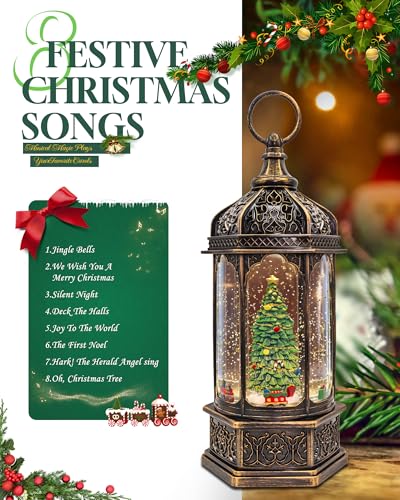 Musical Christmas Tree Snow Globe Lantern with Rotating Train & Timer