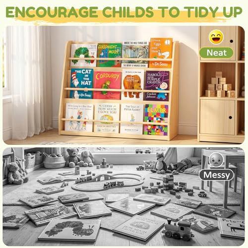 3-Tier Wooden Montessori Bookshelf for Kids - Solid Pine Display