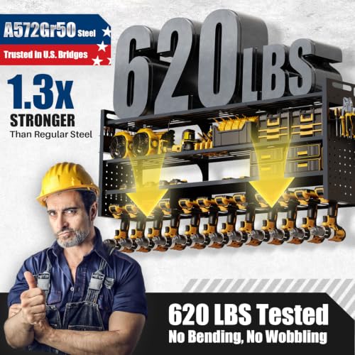 Large 49" Power Tool Organizer Wall Mount - 620lbs Heavy Duty Garage Storage Rack
