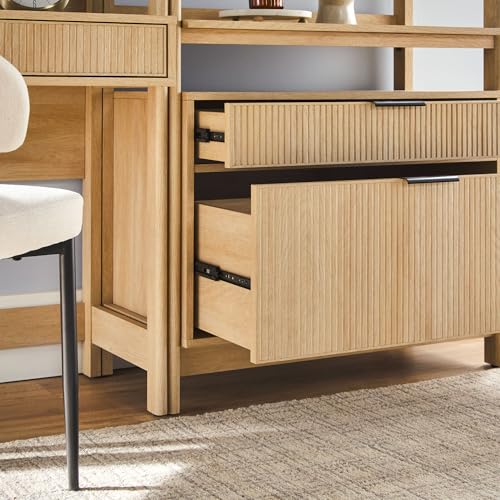 2-Piece Transitional Hutch Desk and Bookcase with USB Charging Ports