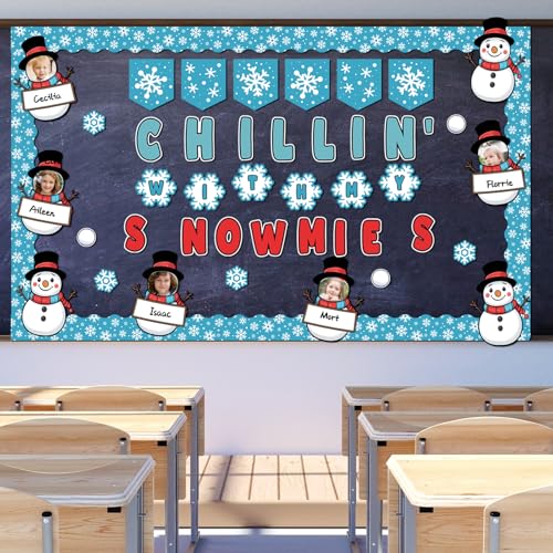 Motiskyy 76-Piece Winter Bulletin Board Set with Snowman Decor for Christmas & Holiday Parties