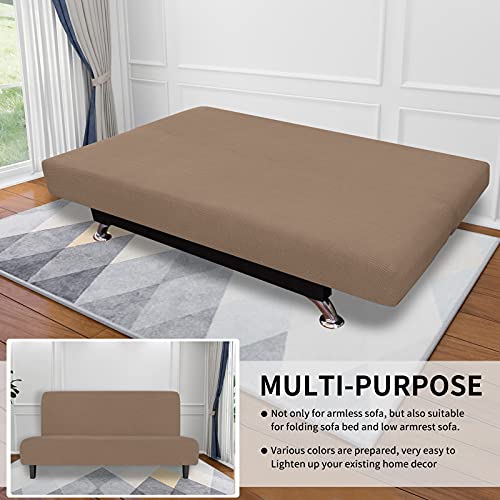 Large Armless Futon Slipcover - Stretch Sofa Bed Protector, Camel
