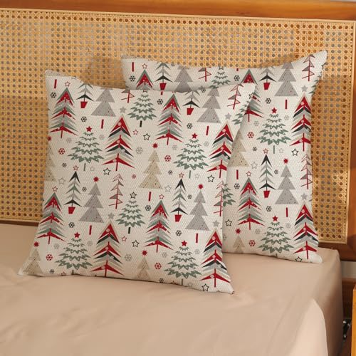 GOLIANDA Geometric Christmas Tree Pillow Covers Set of 2 24x24 Inches Linen Decor