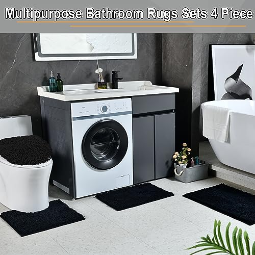 RUN HELIX 4-Piece Extra Soft Chenille Bathroom Rug Set - Non-Slip Bath Mats