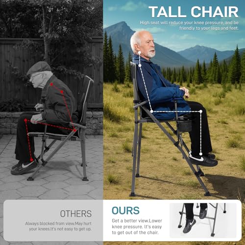 Tall Foldable Camping Chair with Footrest, 31-Inch Seat, Heavy Duty Portable