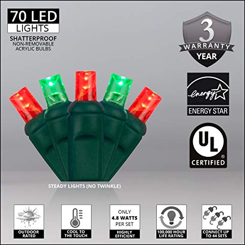 Wintergreen Lighting 70 LED Red & Green Christmas String Lights 24ft Indoor Outdoor