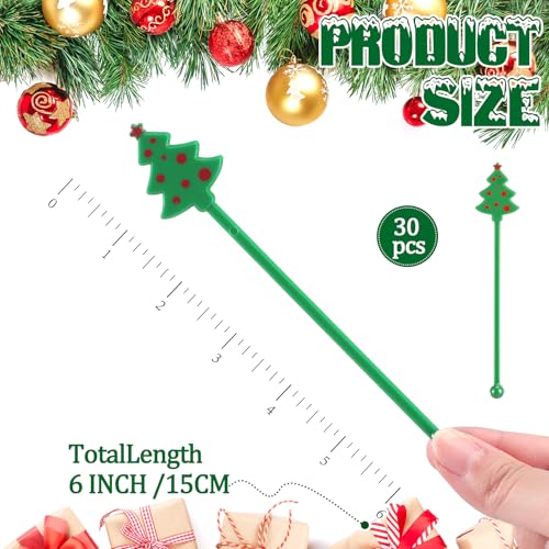 SiliFine Christmas Tree Drink Stirrers 30 Pcs Reusable Holiday Cocktail Stir Sticks - Green
