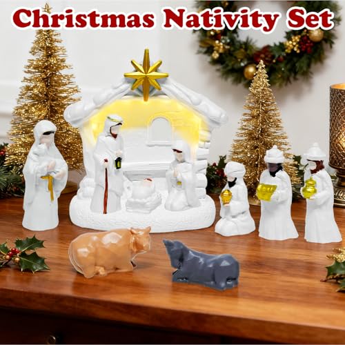 Christmas Nativity Scene Set - 10pcs Resin Tabletop Decoration for Holiday Decor