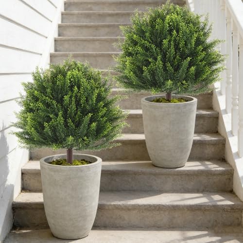 24-Inch Artificial Topiary Trees, Set of 2 UV-Resistant Faux Shrubs