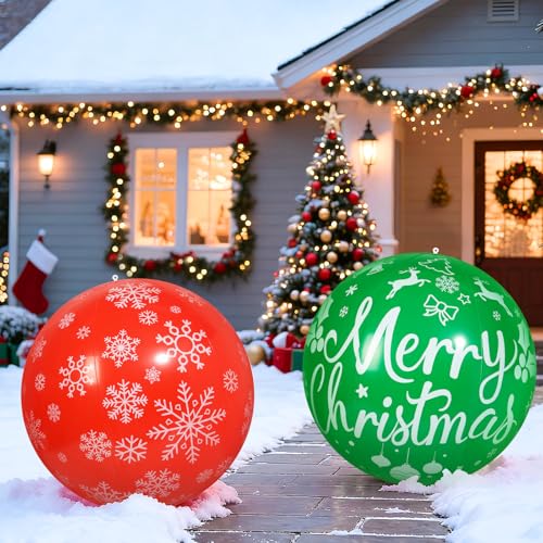 Wlicon 32 Inch Christmas Inflatable Balls Set Outdoor Holiday Decor