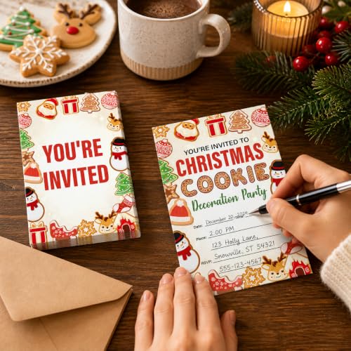 MENSHIJIAN Christmas Cookie Decorating Party Invitations - 20 Count, Envelopes, 3.5 x 5, Double-Sided, L Variation