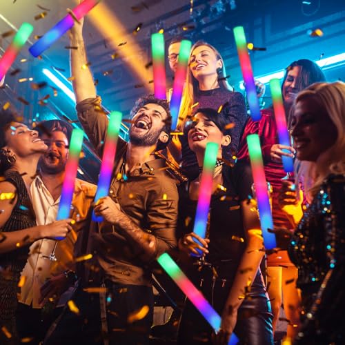 HONLYNE 46 PCS Foam Glow Sticks with 3 Modes - Colorful LED Foam Light Up Party Sticks