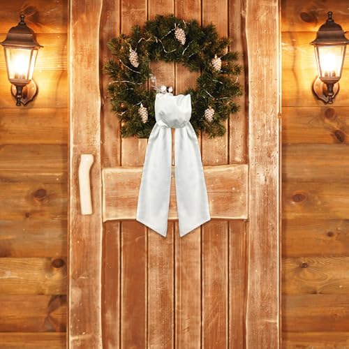 Vickasi 1pc Christmas Wreath Sash for Front Door - White Burlap Ribbon Xmas Decor