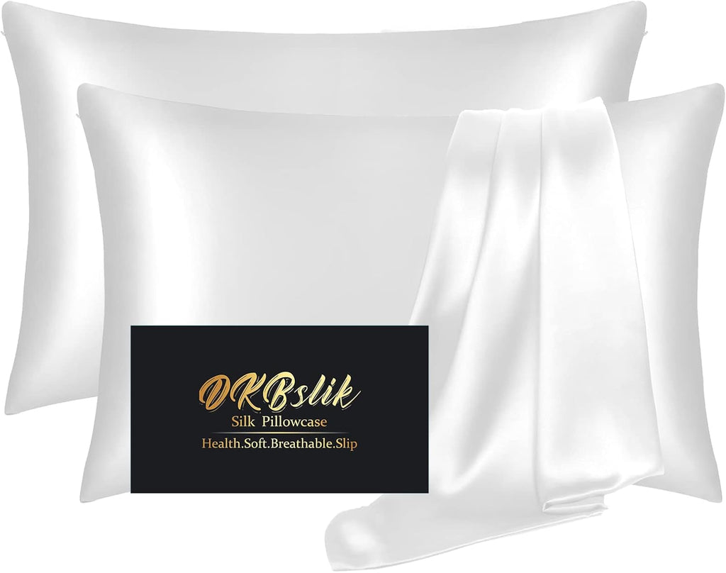 Skiennix Silk Pillowcases - Luxurious Mulberry Silk Standard Set of 2 | Smooth, Anti-Acne, White