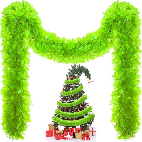 Lime Green Metallic Tinsel Garland - 131 Ft Glitter Twist Decor for Christmas