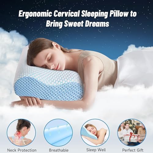 Ergonomic Memory Foam Neck Pillow for Pain Relief, Blue