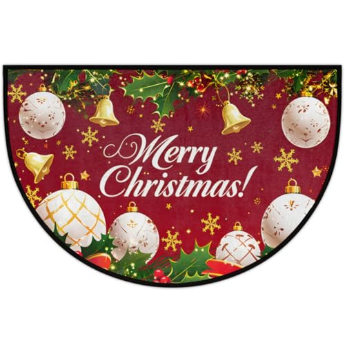 oooJHooo A-92 Merry Christmas Doormat Half-R Round Non-Slip Absorbent Entrance Mat