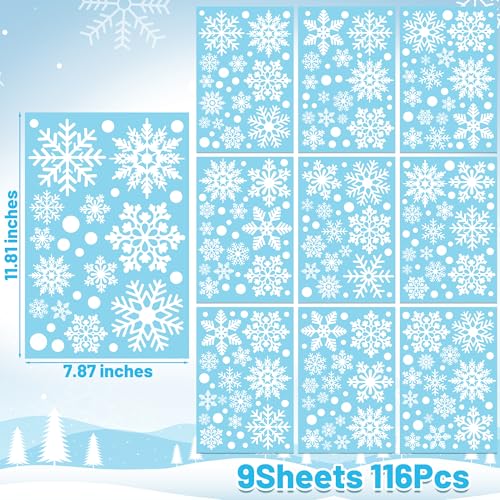116PCS Christmas Snowflake Window Clings - Reusable Holiday Decor