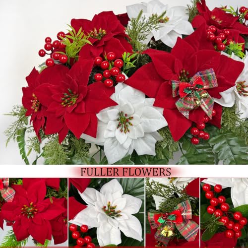 HENOMO Artificial Poinsettia Flowers for Cemetery Gravesite Christmas Decoration