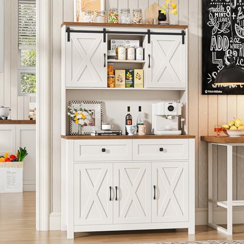 67.7 Inch Farmhouse Pantry Cabinet with Sliding Barn Doors and 2 Drawers