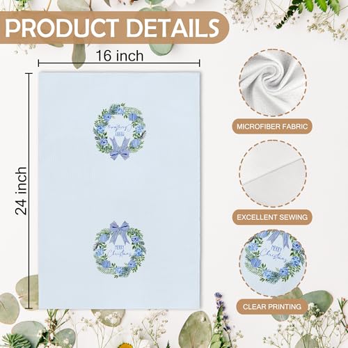 XNXLDYLH Chinoiserie Christmas Wreath Kitchen Towel Set - 2 Blue & White Holiday Dishcloths, 16x24 inches