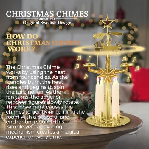 Swedish Brass Christmas Chimes Candle Carousel - Spinning Holiday Decor