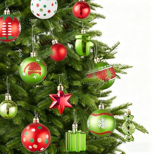 42pcs Christmas Ornaments Set - Red & Green Shatterproof Holiday Decorations
