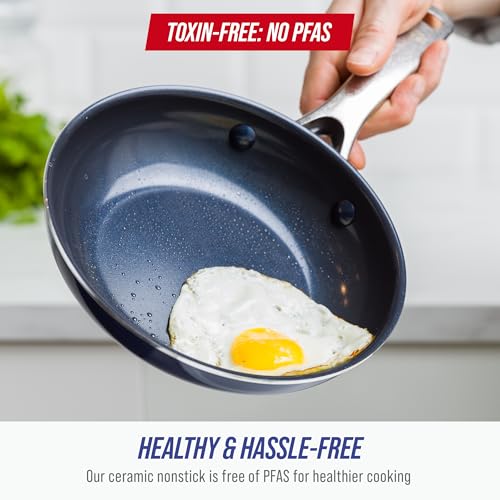 8-Inch Diamond-Infused Ceramic Nonstick Frying Pan Skillet, PFAS-Free, Blue