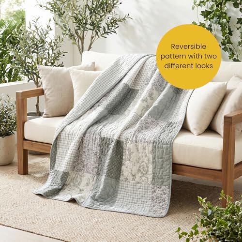 Cotton Quilted Throw Blanket 50"x60" Sage Green - Cozy Patchwork Design