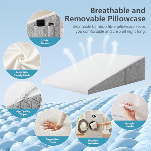 Ergonomic Bed Wedge Pillow for Sleeping - 10 Inch Memory Foam