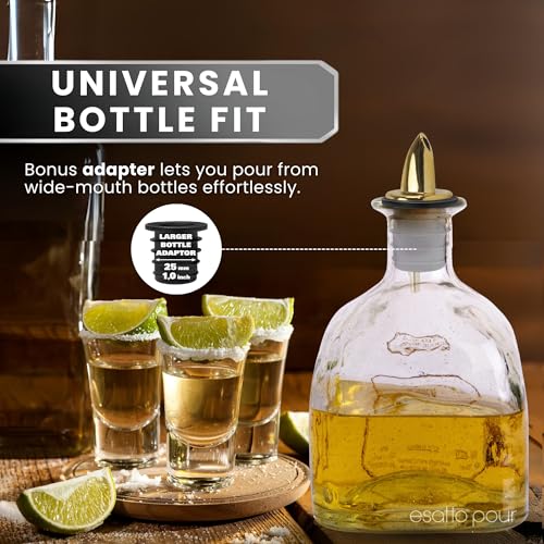 Esatto Gold Plastic Bottle Pourers 12 Pack - High-Speed Liquor & Syrup Spouts