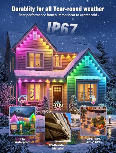 150FT RGBIC Outdoor String Lights - Smart Color Changing LED with 90 LEDs, Wall-Washing & Ground Mounting