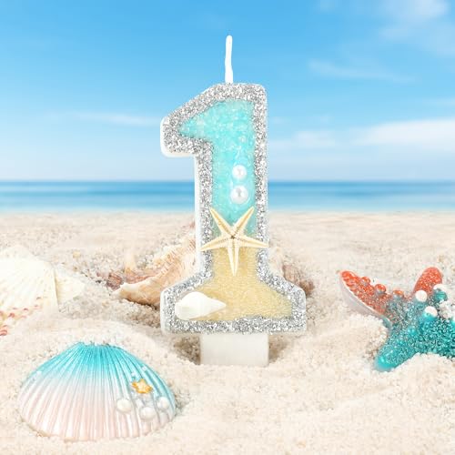 Starfish Number 1 Birthday Candle - Blue Ocean Cake Topper