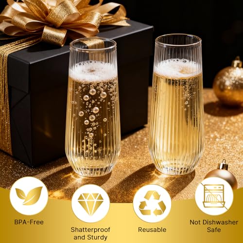 Goodluck 48-Pack 9oz Clear Stemless Champagne Flutes - Disposable Party Glasses