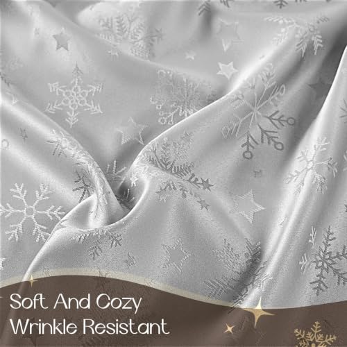 Romanstile Silver Christmas Jacquard Rectangle Tablecloth 60x84in Snowflake Decor