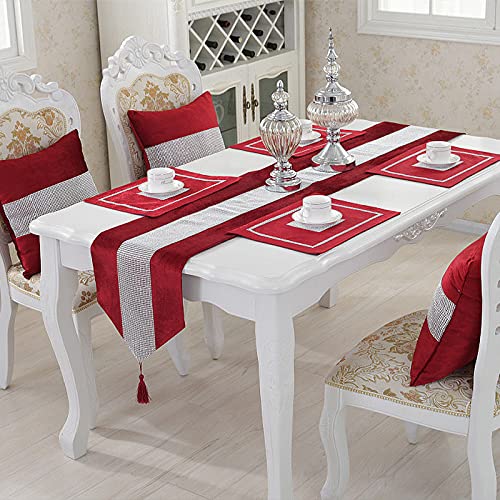 Red Sequin Rhinestone Table Runner 13x72 Inches with Tassels for Weddings & Holidays