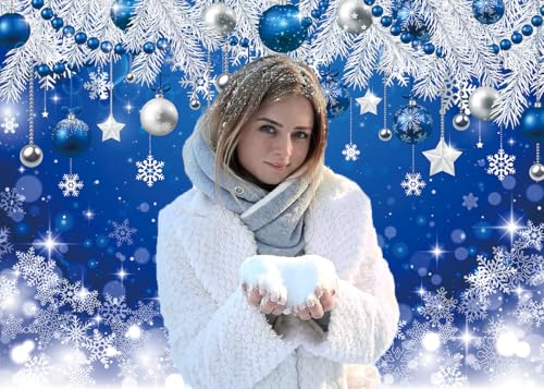Blue Christmas Backdrop 82x59 Inch Snowflake Holiday Photo Background