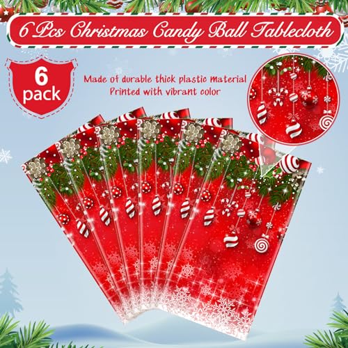 6Pcs Red Candy Tablecloth Decorations 54x108in Christmas Snowflake Plastic
